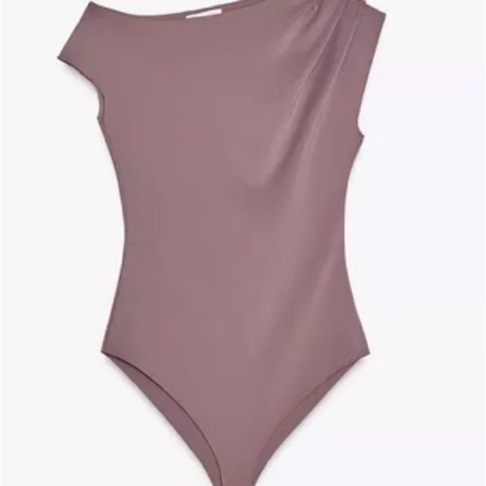 Zara Mauve Asymmetric One-Shoulder Bodysuit